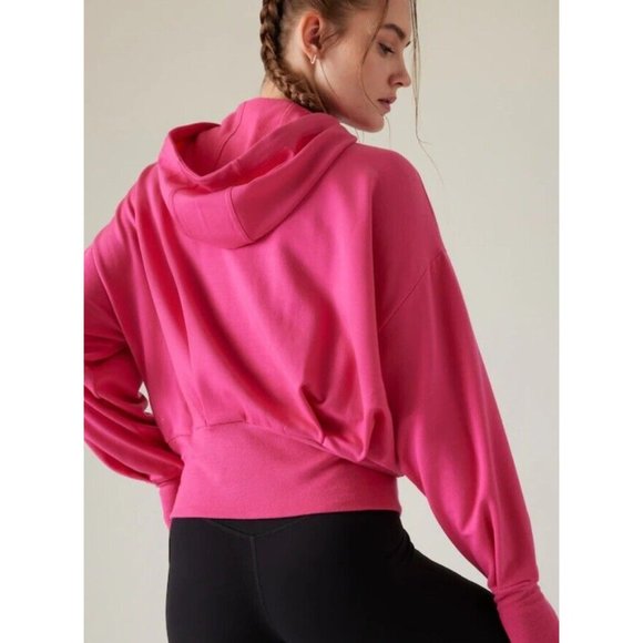Athleta L Balance Hoodie Modal Sweatshirt Women's Size Large Tulip Pink Full Zip - Picture 3 of 7